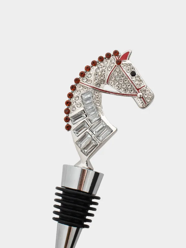 Шарап бөтелкесінің тығыны, 12 см, металл, алтын, Страздары бар жылқы, Horse gold, image-4