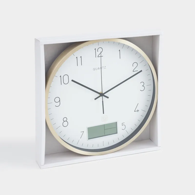 Қабырғалық сағат, 35 см, дисплейі бар, металл/шыны, дөңгелек, алтын-ақ, Dial, image-6