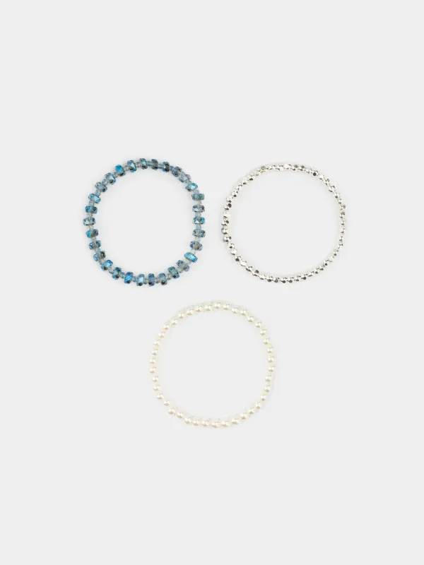 Білезіктер жиынтығы, 18 см, 3 дана, шыны/пластик, түрлі түсті, Моншақтар, Pearl color, image-2