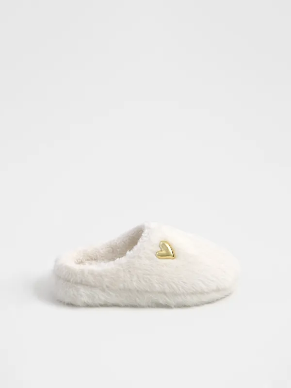 Тапочки женские, домашние, молочные, Сердце, Furred, image-0