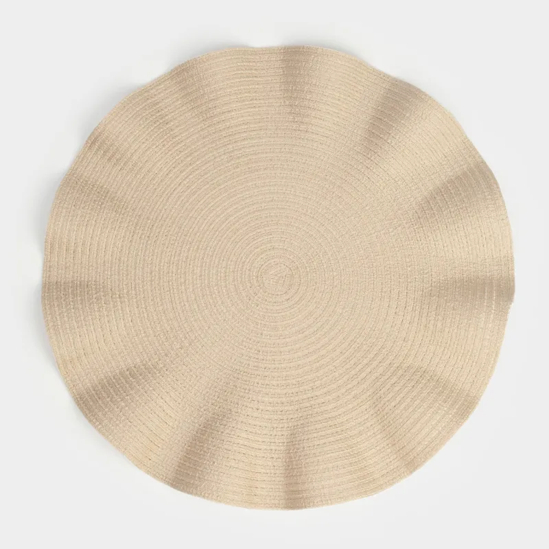 Салфетка под приборы, 38 см, полиэстер, круглая, бежевая, Волнистые края, Circle wave