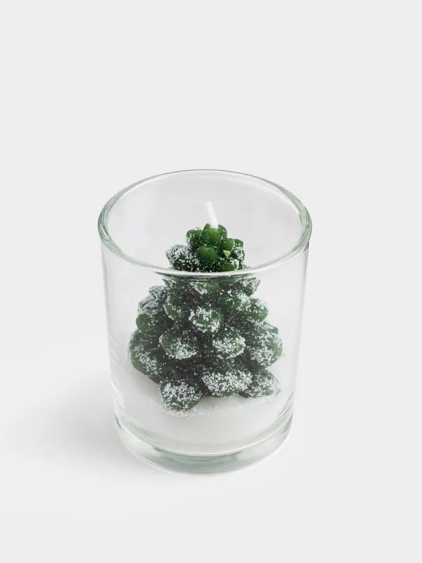 Шам, 6х7 см, шам ұстағышта, жасыл, Қар басқан шырша, Fir Snowy, image-1