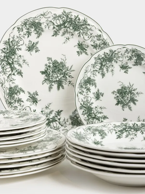 Сервиз обеденный, 6 перс, 18 пр, фарфор N, бело-зеленый, Зимний букет, Winter lace, image-1