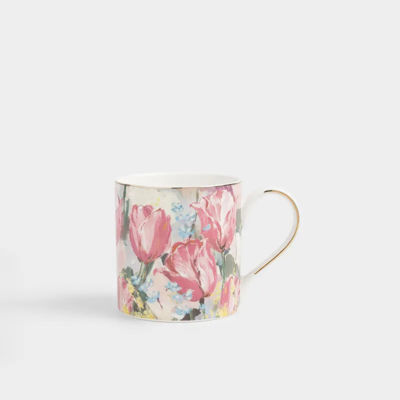 Кружка, 380 мл, фарфор N, с золотистым кантом, Тюльпаны, Flower garden