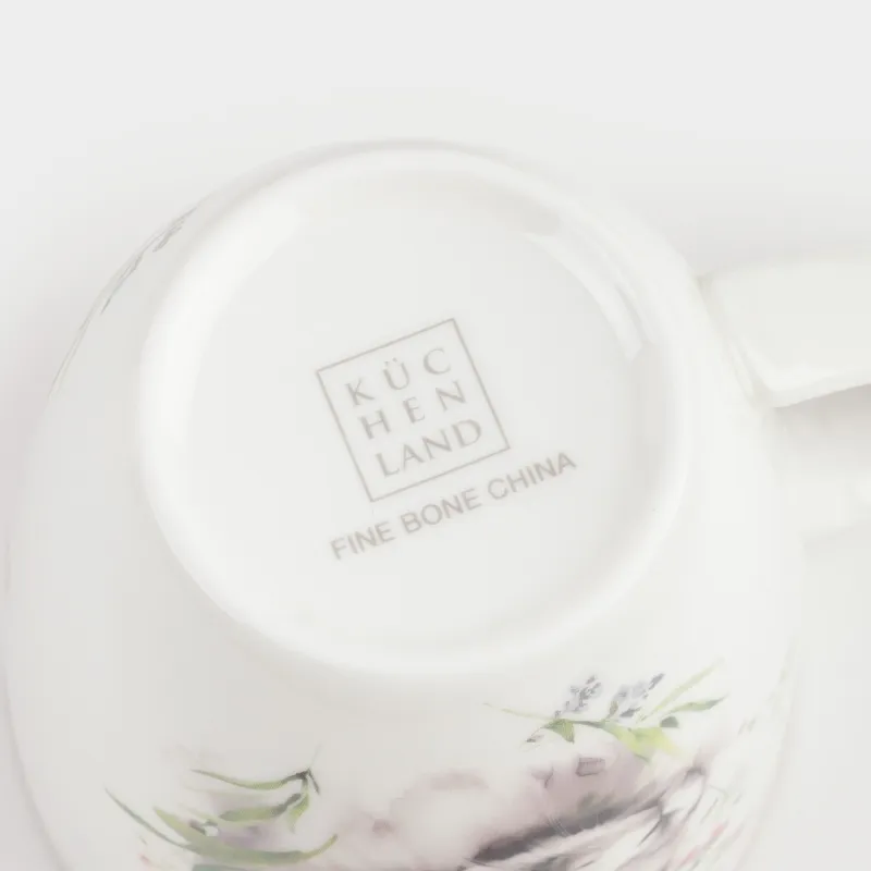 Кружка, 370 мл, фарфор F, белая, с золотистым кантом, Кролик в цветах, Easter, image-3