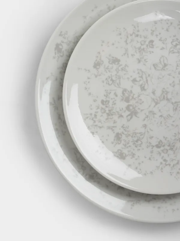 Ас сервизі, 6 адам, 18 зат, фарфор P, ақ, Сұр гүлдер, Gentle flowers, image-2