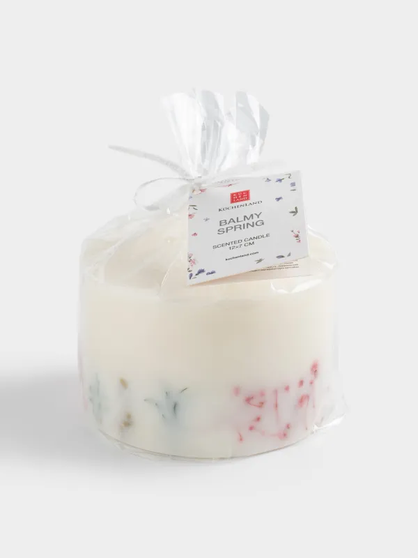 Хош иісті шам, 7 см, үш фитиль, орайоттар бар, ақ, Balmy spring, image-3