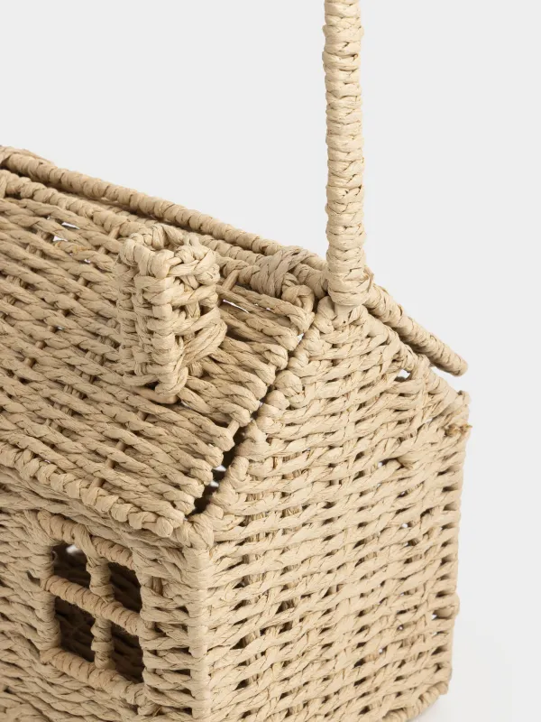 Корзина для хранения, 20х15 см, плетеная, с ручкой, с крышкой, целлюлоза, Дом, Braided, image-2