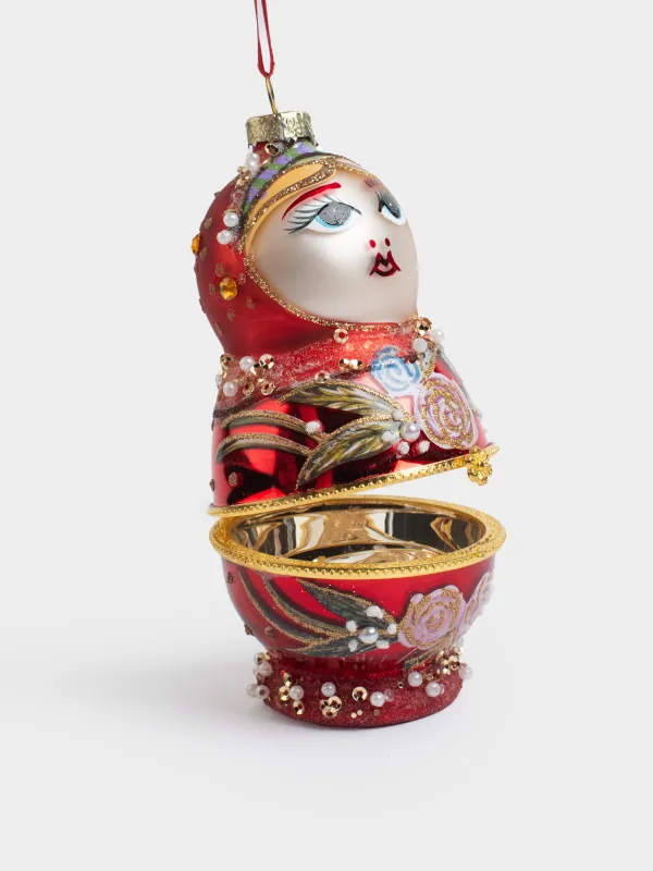 Шырша ойыншығы, 11 см, шыны, жылтырақтары бар, қызыл, Матрешка, Figure christmas, image-2