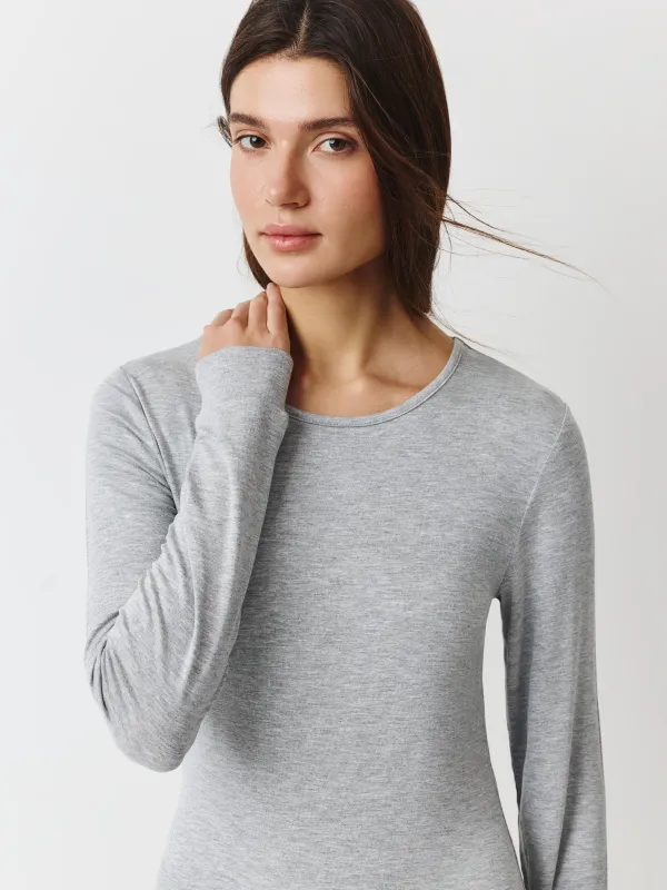 Платье женское, домашнее, мини, р. S, с длинным рукавом, вискоза/спандекс, серый меланж, Aidila, image-1