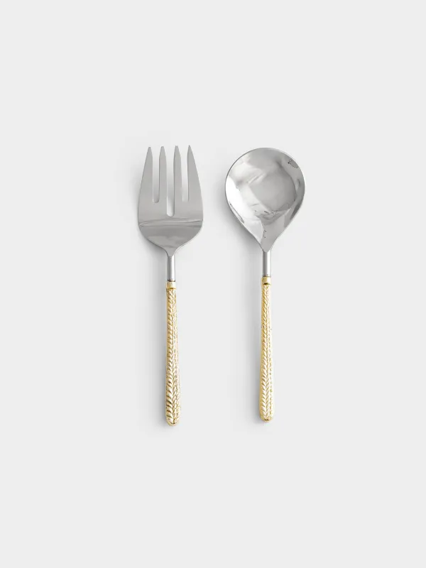 Салат салуға арналған құрылғылар, 26 см, 2 зат, қасық/шанышқы, болат, алтын, масақ, Harvest, image-0