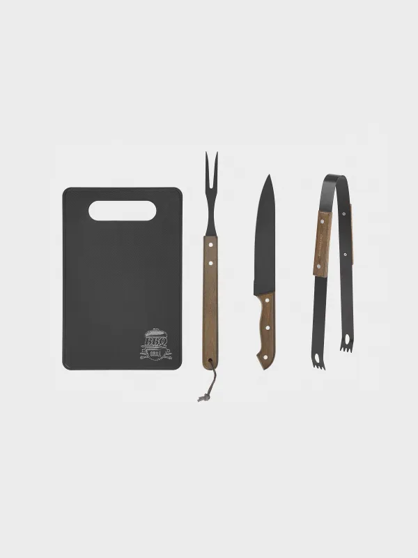 Барбекюге арналған жиынтық, 4 зат, былғары қорапта, болат/ағаш/эко-былғары, BBQ, image-0