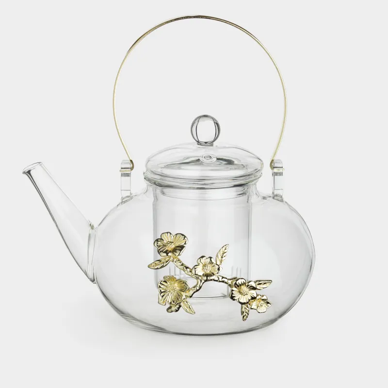 Чайник заварочный, 900 мл, стекло Б/металл, Золотистые цветы, Lux elements