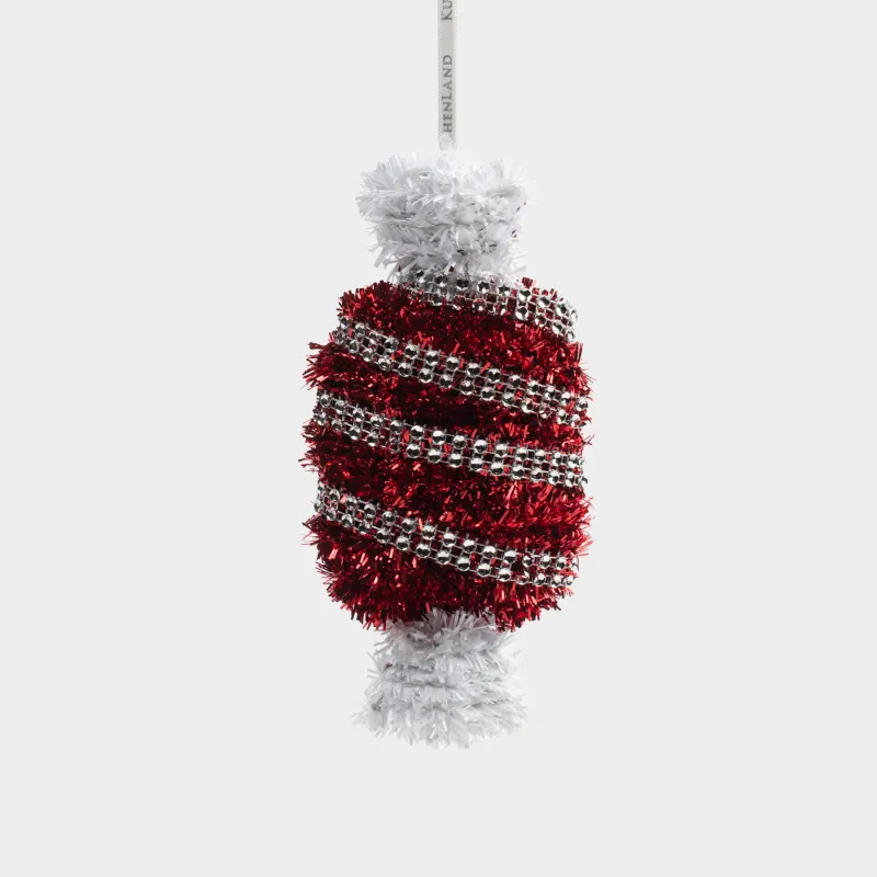 Игрушка елочная, 15 см, мишура/пластик, красно-белая, Конфета, Tinsel christmas