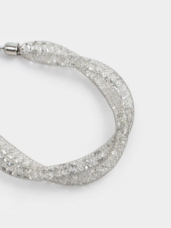 Білезік, 24 см, қос, металл/страздар, күміс, Тоқыма, Jewelry, image-2