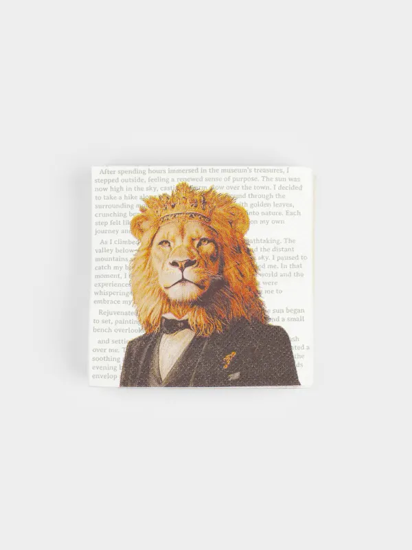 Қағаз майлықтар, 21х21 см, 20 дана, төртбұрышты, ақ, Костюм киген арыстан, Brutal style, image-0