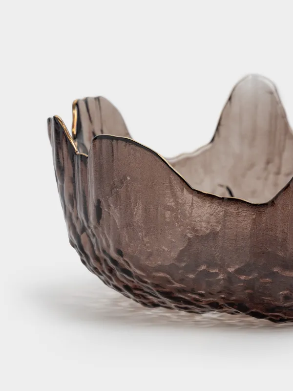 Салатник, 20х9 см, 1,1 л, стекло, коричневый, с золотистым кантом, Nautilus color, image-3