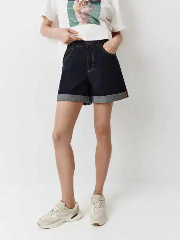 Әйелдер джинс шорттары, өлшемі XS, қайырымдары бар, мақта/полиэстер, көк, Yvette, image-1