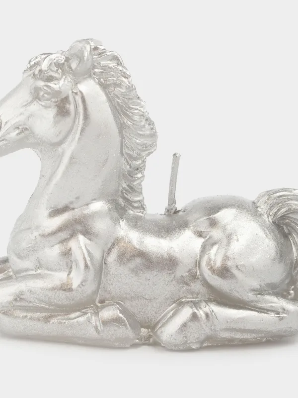 Свеча, 9x7 см, с блестками, серебристая, Лошадь, Horse silver, image-3