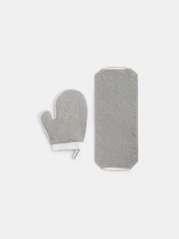 Душқа арналған жиынтық, 2 зат, жөке-таспа/жөке-қолғап, нейлон/мақта, сұр, Unique spa, image-0