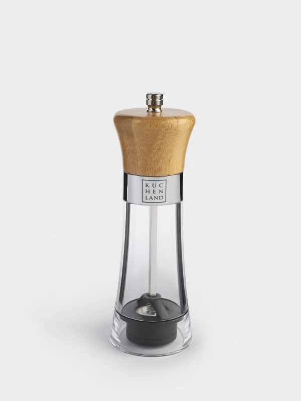 Мельница для специй, 18 см, механическая, бамбук/акрил, Seasoning W, image-1