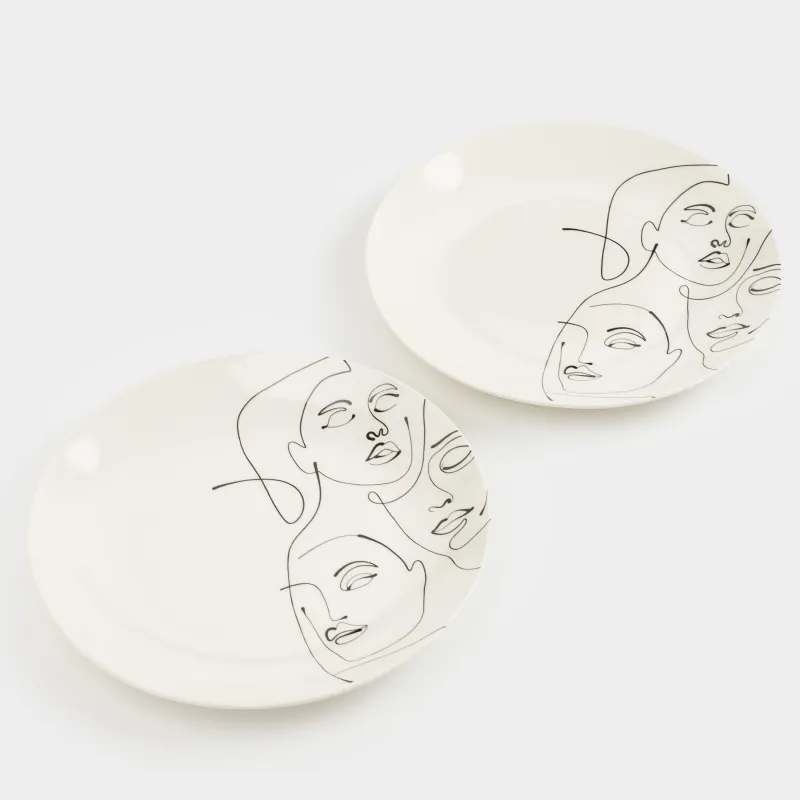 Тіскебасар тәрелкесі, 23 см, 2 дана, фарфор N, сүт түстес, Абстрактті беттер, Face, image-0