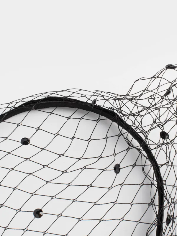 Ободок карнавальный, 14х15 см, металл/полиэстер, черный, Вуаль со стразами, Hairstyle, image-6