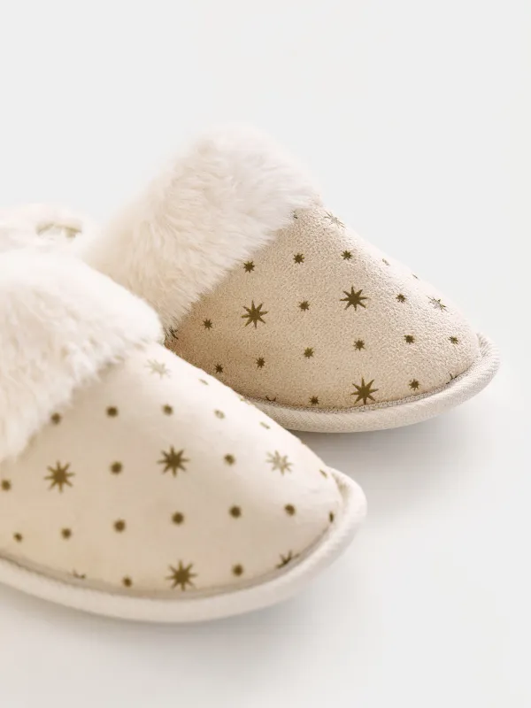 Тапочки детские, домашние, микрофибра/искусственный мех, бежевые, Звезды, Downy joy, image-2