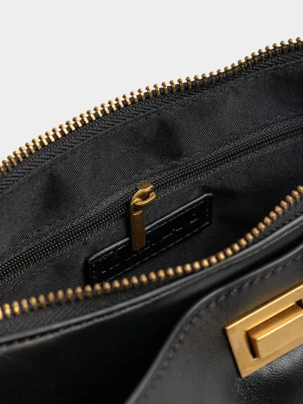 Сумка женская, 23х13 см, с ручкой и плечевым ремнем, с брелоком, полиуретан, черная, Force, image-2