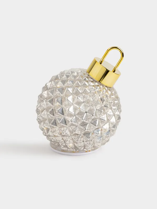 Мүсінше, жарықтандырылған, 15 см, айналмалы, шыны/пластик, қола, Шырша шары, Bronze style, image-1