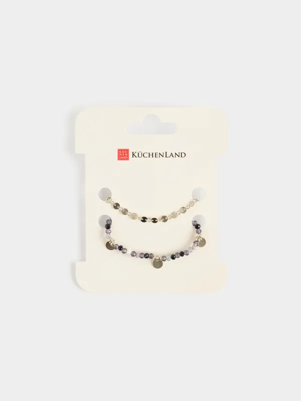 Браслет, 6 см, 2 шт, металл/пластик, золотистый, Цветные камни, Mineral, image-4