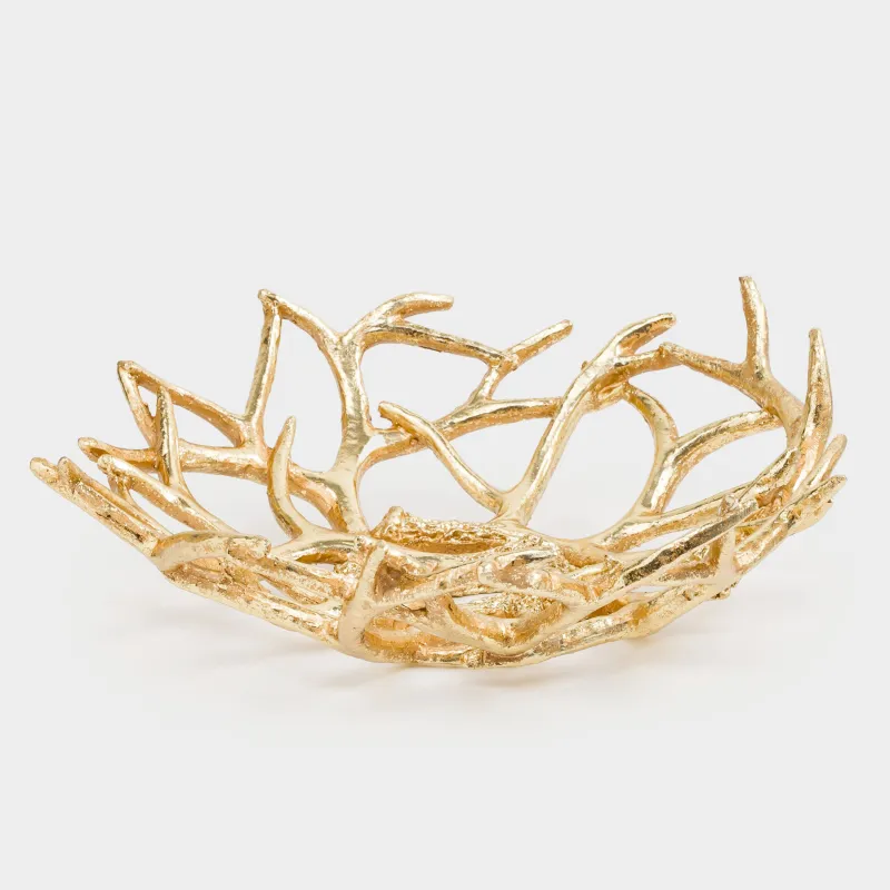 Блюдо декоративное, 32х12 см, полирезин, золотистое, Рога оленя, Deer, image-0