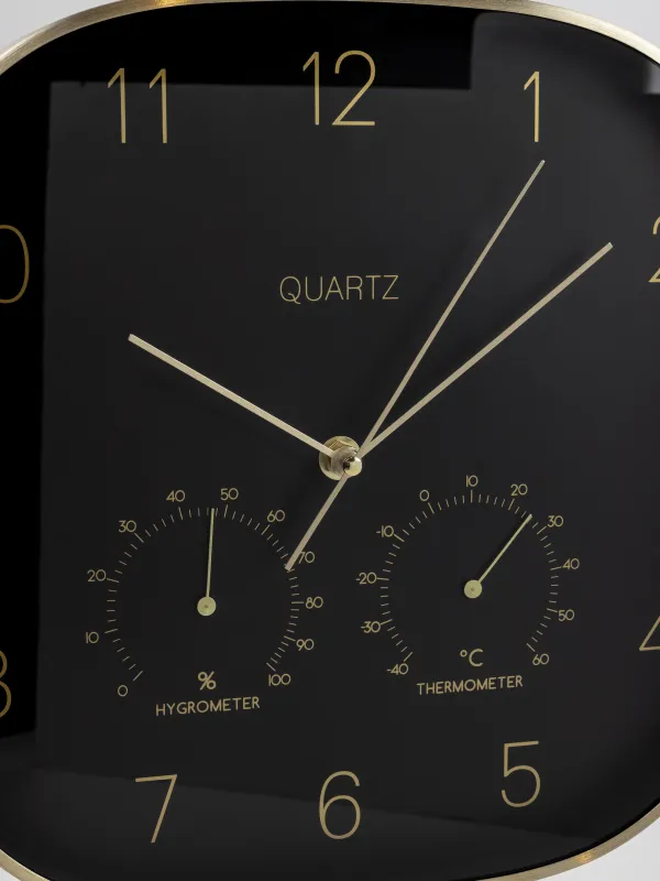 Қабырға сағаты, 30 см, термометрі мен гигрометрі бар, металл/шыны, қара, Dial, image-4