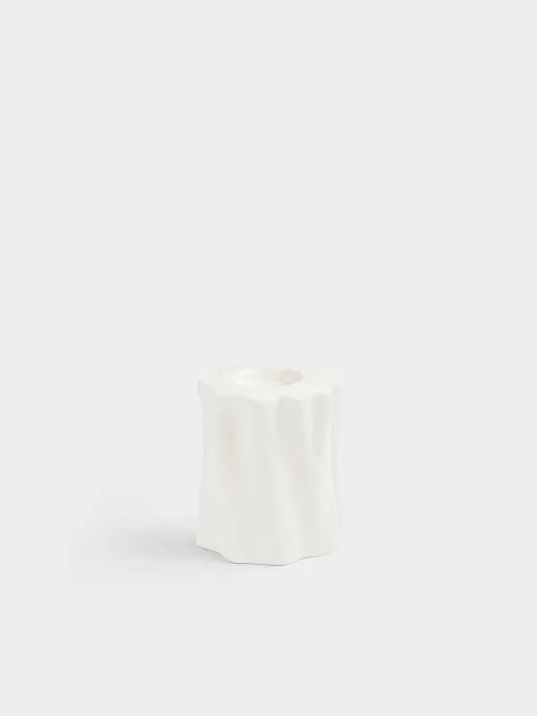 Шам ұстағыш, 10 см, шай шамына арналған, керамика, сүт түстес, Толқынды жиек, Crumple, image-0