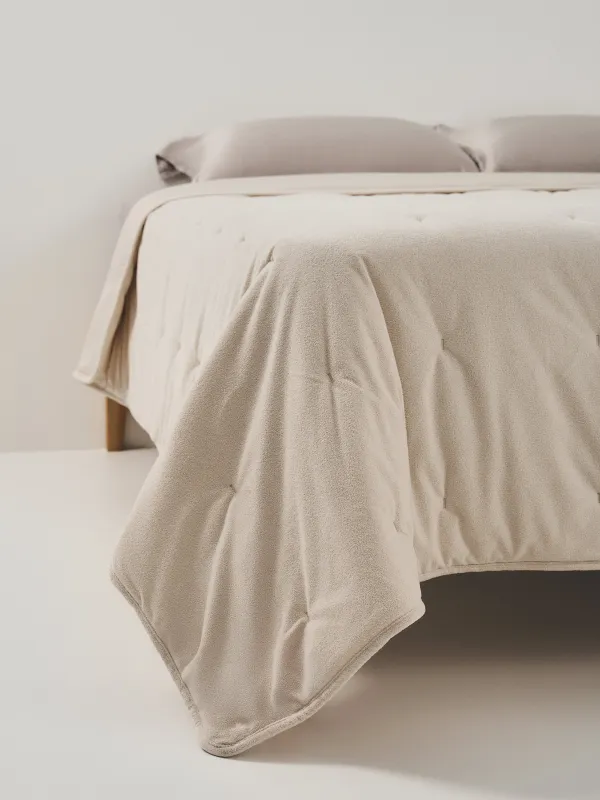 Покрывало, 220х240 см, стеганое, вельвет/микрофибра, молочное, Stitch velvet, image-4