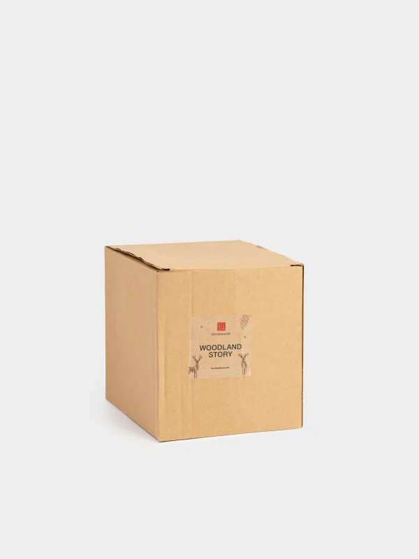 Подсвечник, 13x13 см, для чайной свечи, с ручкой, фарфор P, серо-коричневый, Олени, Woodland story, image-4