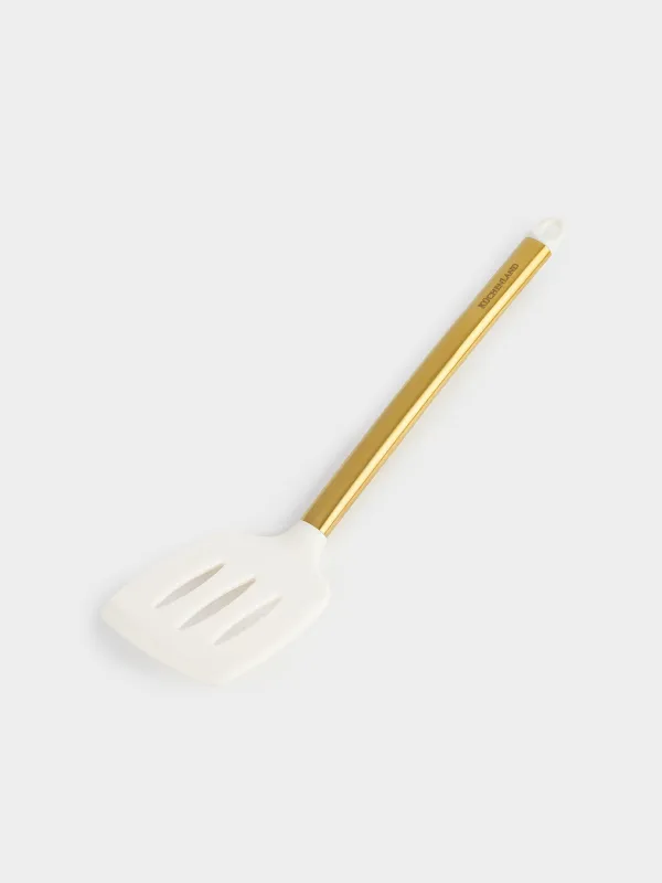 Лопатка, 35 см, с прорезями, силикон/сталь, молочная, Bello gold, image-2