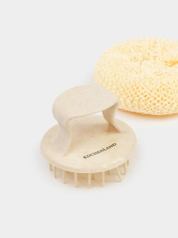 Губка для уборки, 8 см, с коротким держателем, растительное волокно/пластик, бежевая, Clean, image-2