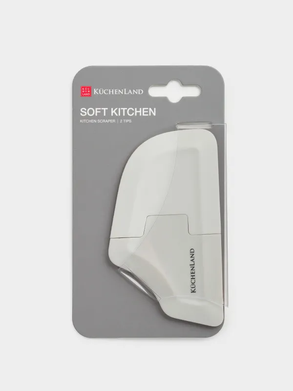 Скребок для мытья на кухне, 11 см, 2 насадки, силикон/сталь/пластик, серый, Soft kitchen, image-3