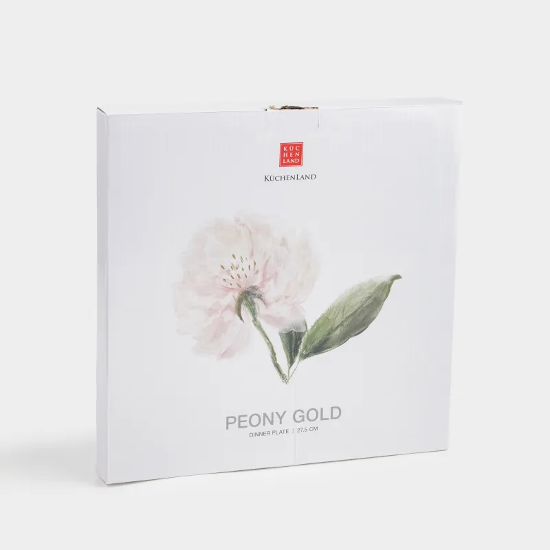 Түскі ас тәрелкесі, 27 см, фарфор F, ақ, алтын жиегі бар, Гүл, Peony gold, image-3