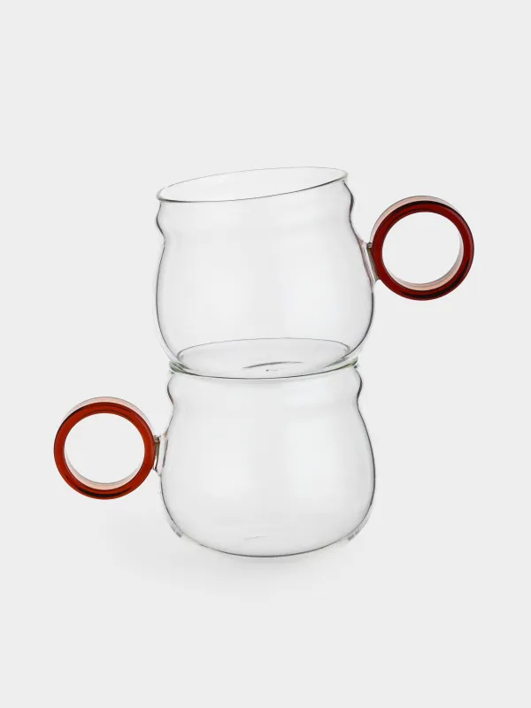 Кружка, 310 мл, 2 шт, стекло Б, коричневая ручка, Vesen, image-0