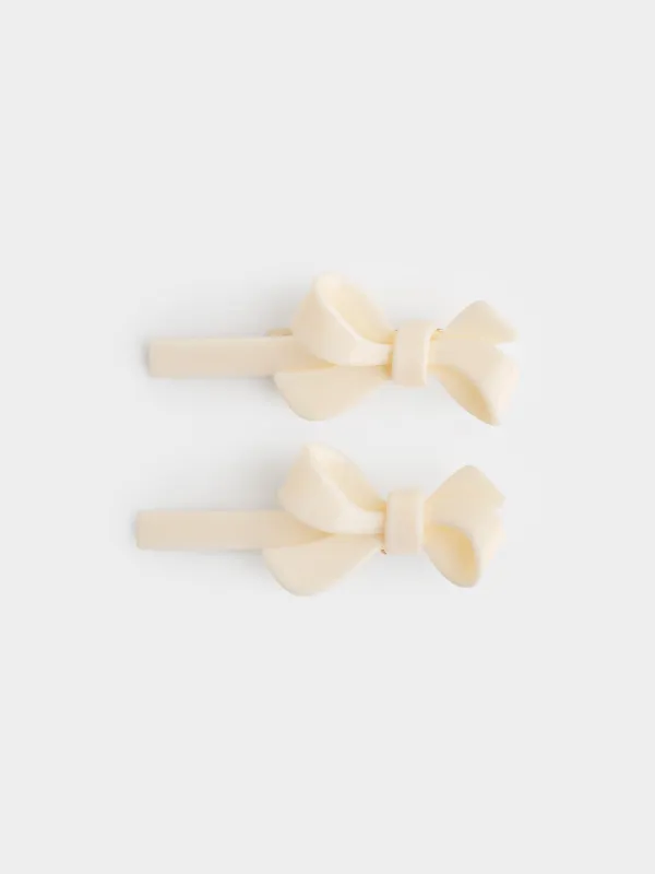 Шаш қыстырғыш, 7 см, 2 дана, акрил/металл, сүт түстес, Бант, Hairstyle, image-0