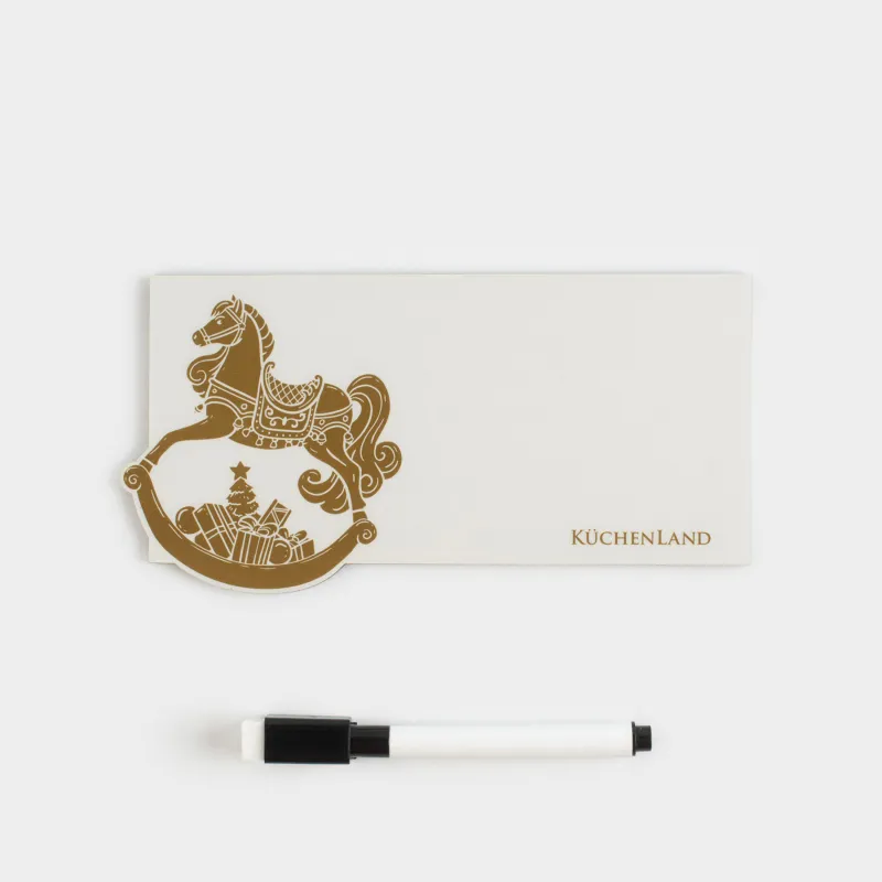 Жазбаларға арналған магниттік тақта, 18х12 см, маркері бар, пластик, қола түстес, Жылқы, Horse christmas