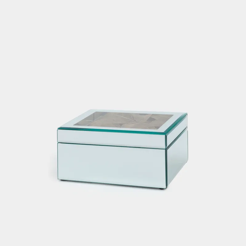 Зергерлік қорап, 20х14 см, шыны, айнамен, алтын жапырақтар, Glossy