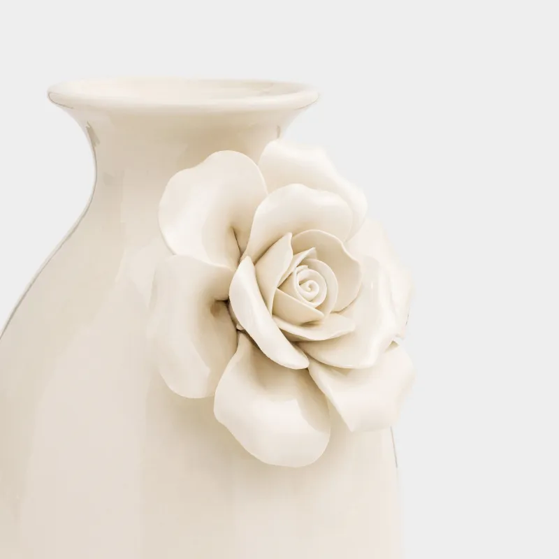 Гүл вазасы, 23 см, сәндік, фарфор P, сүт түстес, Раушан, Rose, image-2