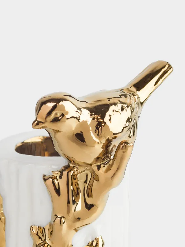 Тіс шұқығыш тұғыры, 8 см, керамика, сүт алтын түстес, Бұтақтағы құс, Paradise garden, image-2