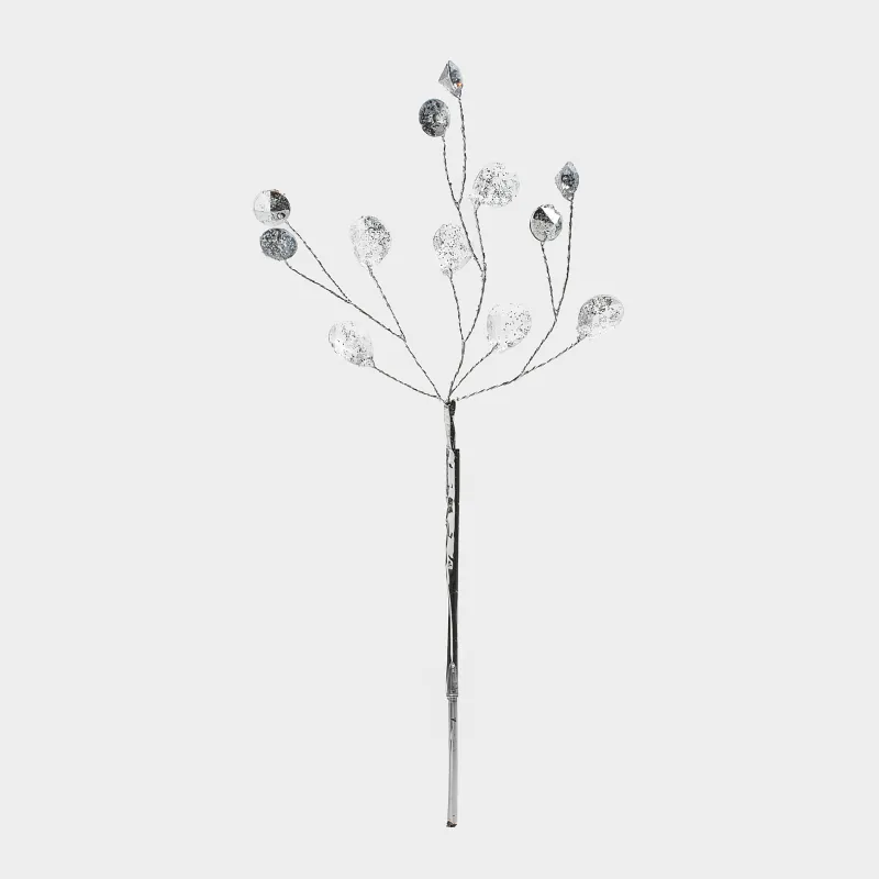 Ветка декоративная, 23 см, акрил/металл, серебристая, Кристаллы, Crystal decor