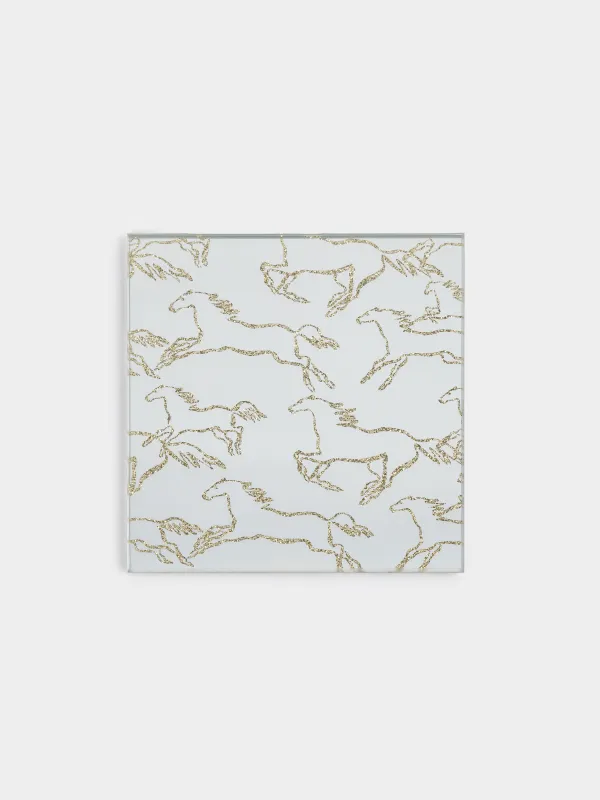 Подставка под кружку, 10 см, квадратная, стекло, зеркальная, Лошадки, Glossy, image-0