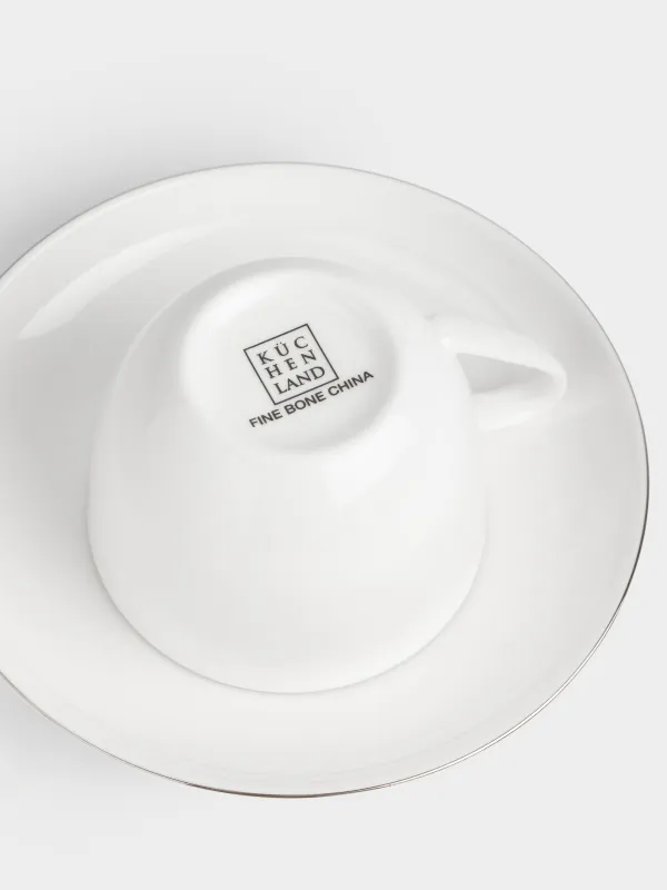 Шәй жұбы, 2 адам, 4 зат, 270 мл, фарфор F, ақ, күміс жиегі бар, Ideal silver, image-4