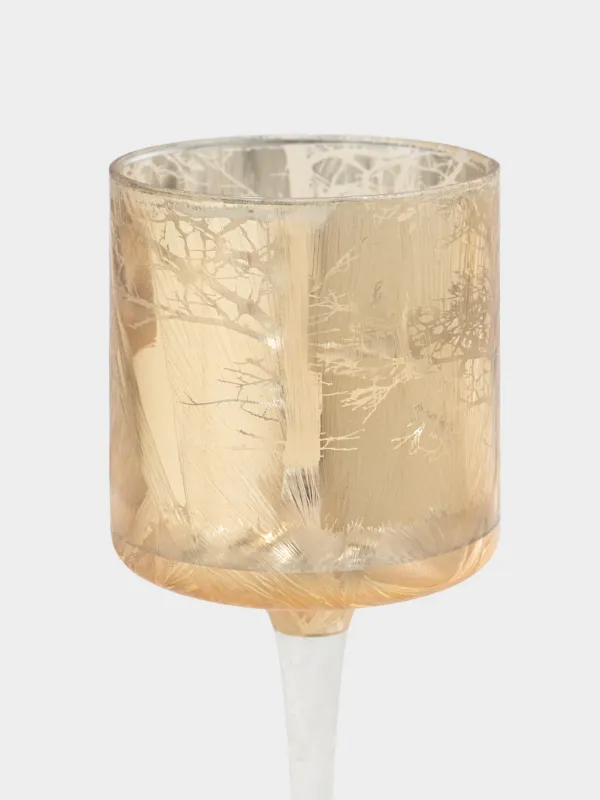 Шам ұстағыш, 20 см, шай шамына арналған, аяқты, шыны, шампан, Ормандағы бұғы, Қысқы бұғы, image-3